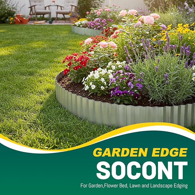 Corrugated Metal Garden Edging, 10"×20Ft Durable Landscape Border for Garden, Lawn, Flower Beds and Paver Edging (Silver)