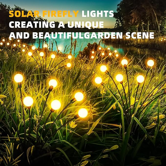 Solar Garden Lights, 2-Pack Dual Mode 20-LED Waterproof Outdoor Solar Firefly Lights for Yard, Patio, Pathway – Warm White Ambiance