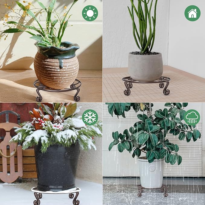 Yimobra 2 Pack Plant Stand for Flower Pot Heavy Duty Potted Holder Indoor Outdoor Metal Rustproof Iron Garden Container Round Supports Rack for Planter Bronze, Brown,11.8 Inches
