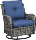 Outdoor Patio Swivel Rocker Chairs - Single Wicker Rattan Patio Swivel Rocking Chair with High Back,Deep Seating and Comfort Cushions for Deck Porch Garden,Mixed Grey/Blue