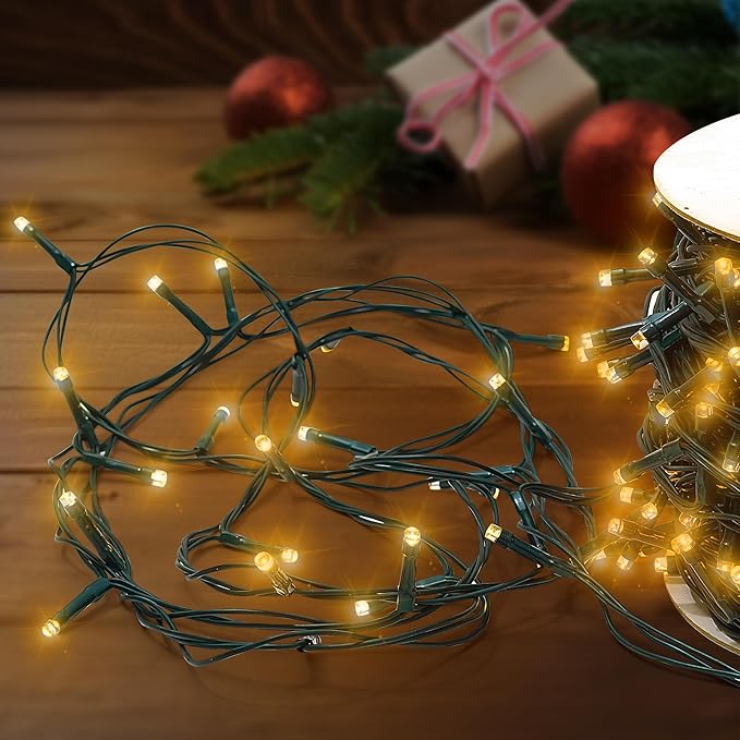 Christmas Tree Light 200 LEDs 73ft Green Cable Wire Fairy String Twinkle Lights Plug in 12 Modes for Xmas Party, Indoor, Outdoor, Garden, Wedding, Home Decoration (Warm White)
