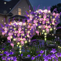 Solar Garden Lights Outdoor, 2 Pack Purple Lavender Solar Butterfly Lights Gardening Gifts for Women, Purple Solar Artificial Flower with Butterfly Purple Garden Decor for Lawn Patio-Warm White
