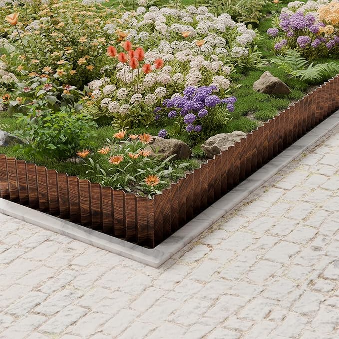 SnugNiture Corrugated Metal Garden Edging,6"×80'Sturdy Lawn Edging Border,Landscape Edging Border for Lawn, Flower Bed,Garden and Yard(Brown)
