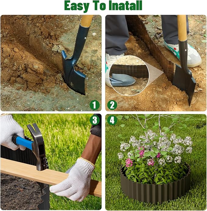 SnugNiture Corrugated Metal Garden Edging,6" x 50' Sturdy Lawn Edging Brooder,Landscape Edging Border for Lawn, Flower Bed,Garden and Yard(Black)