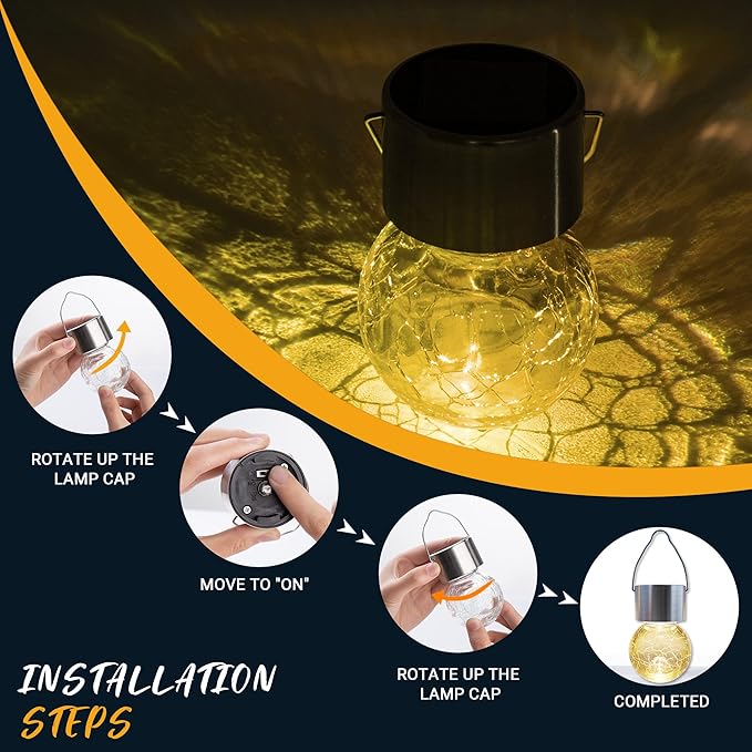 GIGALUMI 8 Pack Solar Outdoor Lights, Solar Hanging Lights for Christmas Decoration-Cracked Glass Solar Lights Outdoor Waterproof for Garden, Yard, Fence, Tree（Warm White）