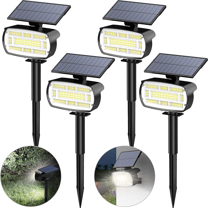 Fabrito Solar Spot Lights Outdoor 136 LEDs, Large Area Lighting Solar Lights Outdoor, 4 Pack IP65 Waterproof Landscape Spotlights Auto On/Off for Yard, Garden, Pathway, Plants,Tree (Cool White)