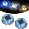 Quntis Solar Deck Lights Outdoor, 3 Color Modes Solar Driveway Lights IP68 Waterproof, Deck Light for Stair Pathway Walkway Pool Road (Blue/Cool White/Warm White) 2 Pack