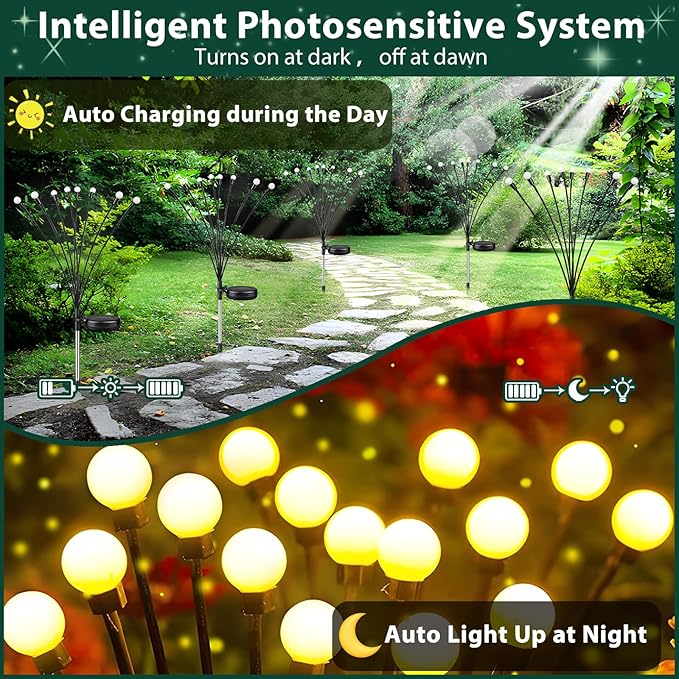 8-Pack Solar Garden Lights, 64 LED Solar Lights Outdoor for Garden Decor, Waterproof Firefly Light Outdoor (Sway by Wind), Swaying Light for Outside Yard Pathway Landscape Decorations (Warm White)