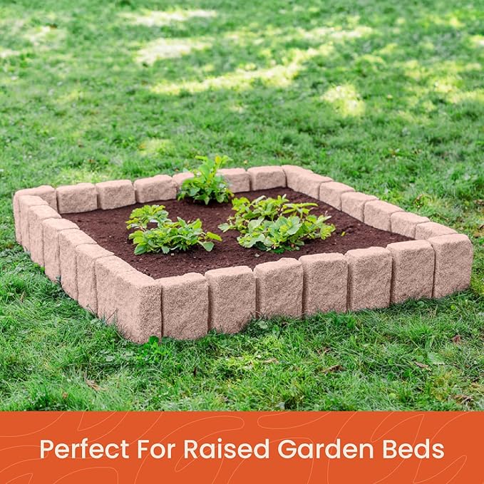 Beuta Landscape Edging | Garden Edging Border | Faux Stone Block XL for Lawn Edging, Flower Beds & Yard Edging – 40 Pack | Each Section Has 6 Blocks 48" L x 4" W x 9.5" H | 120 Spikes | Sandstone