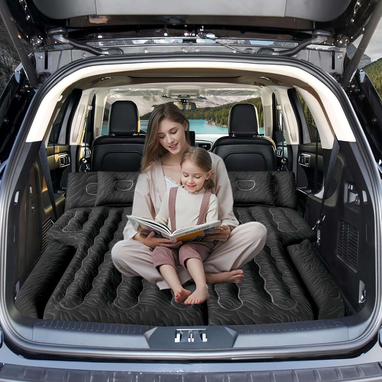DikaSun 63in Extended SUV Mattress — Quick Inflate, Includes Pump & 2 Pillows,Black