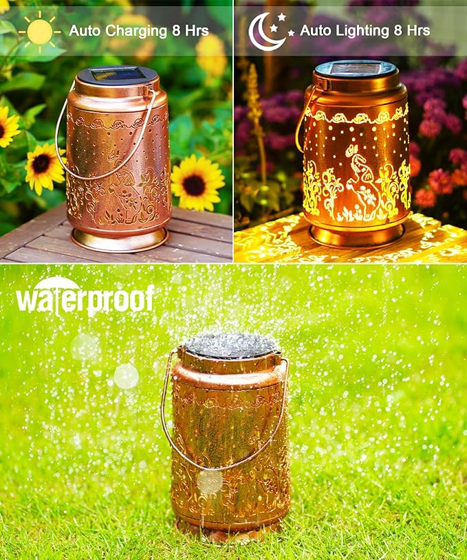 Nacome Elephant Solar Lantern for Garden Decor: Waterproof Hanging Metal Decoration with LED Lights for Yard Lawn Porch Patio Landscape Pathway – Birthday Gifts for Mom Grandma Women