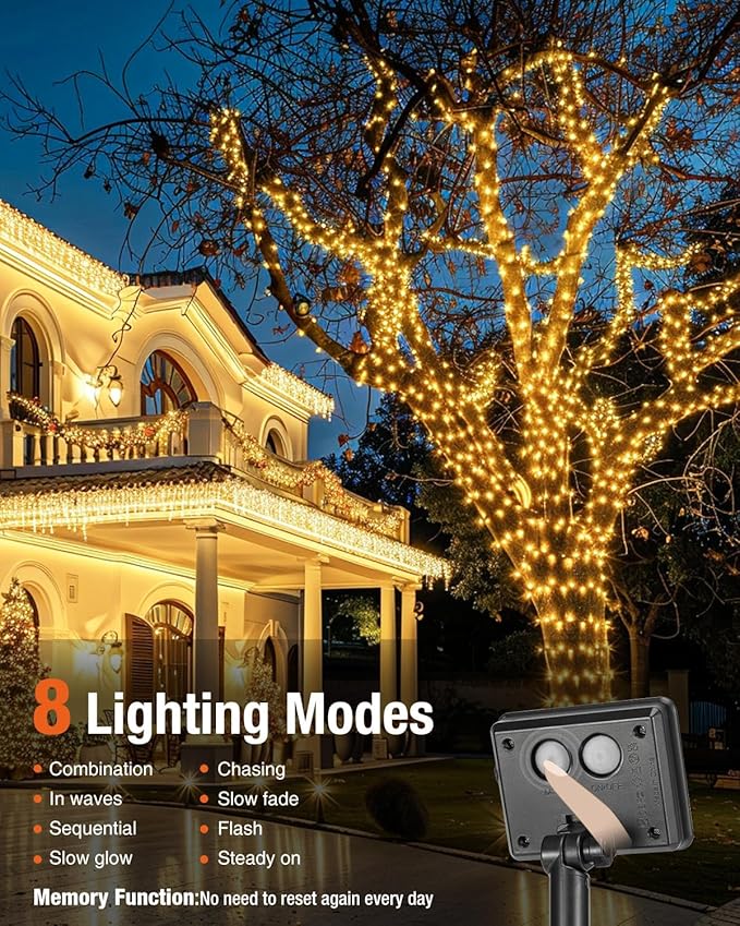 3 Pack Solar Fairy Lights for Outside Waterproof, Total 147FT 450LED Solar String Lights Outdoor 8 Modes Solar Twinkle Lights for Garden Yard Christmas Tree Wedding Party Decor, Warm White
