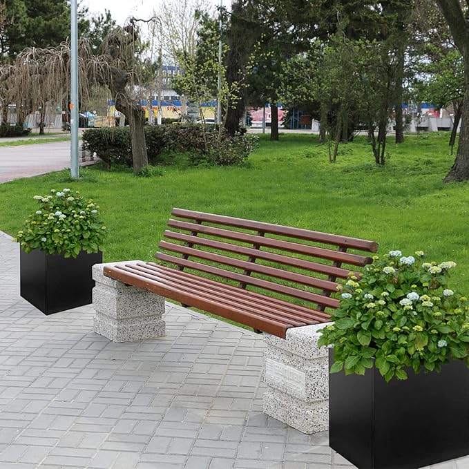 Galvanized Steel Planter Box Black Metal Planter Large Square Indoor Outdoor Planters Cube Steel Heavy Duty Flower Pot 16Inch Powder Coating Modern Commercial Residential for Patio, Deck, Yard, Garden