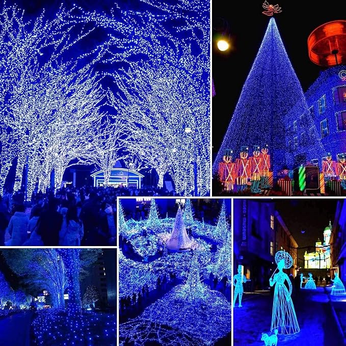 Solar String Lights Outdoor, 2-Pack Total 80FT 200 LED Solar Christmas Twinkle Lights Outside Waterproof Copper Wire 8 Modes Solar Fairy Lights for Garden Tree Party Birthday Christmas Decor (Blue)