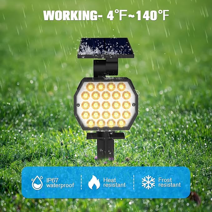NIORSUN Solar Spot Lights Outdoor,23 LEDs Landscape Lighting with Auto On/Off and 3 Lighting Modes, IP67 Waterproof Spotlights,Outdoor Solar Lights for Yard Garden,12 Pack(Warm White)