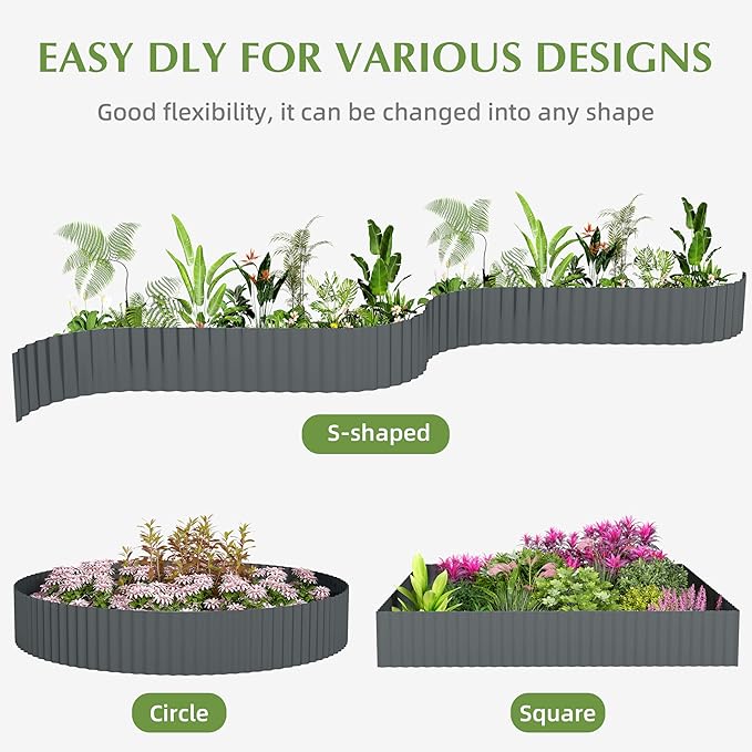 Metal Garden Edging Border, Corrugated Steel Landscaping, DIY for Lawn (Black, 6 Inch x 10FT)