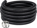 Pond Hose ID 1/2” × 10ft Black Corrugated Flexible Reinforced PVC Hose Vinyl Tubing for Pond Pump Fountain Garden Waterfall, Non-toxic & Kinkproof, with 2 clamps