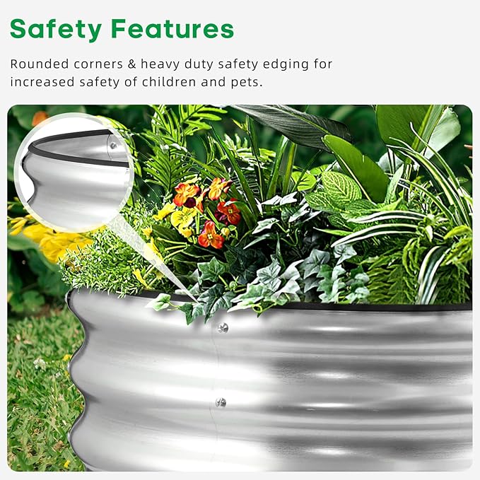 JERIA Raised Garden Bed,Galvanized Raised 2 PCS 2×2×1ft Planter Boxes Outdoor with Easy Assembly, Round Garden Bed for Vegetables, Fruits, Flowers