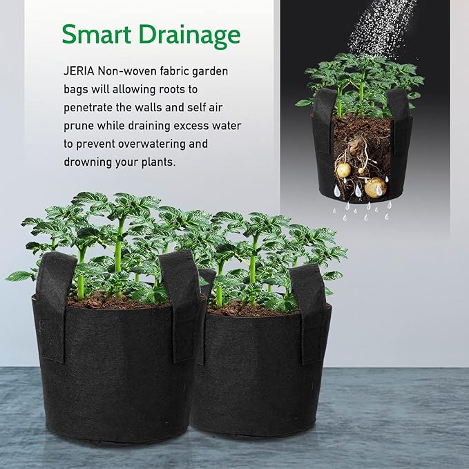 JERIA 12-Pack 15 Gallon, Vegetable/Flower/Plant Grow Bags, Aeration Fabric Pots with Handles (Black), Come with 12 Pcs Plant Labels