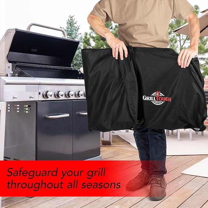 Heavy Duty BBQ Grill Cover for Outdoor Grill, 64 Inch – Waterproof, Weather Resistant, UV & Fade Resistant with Adjustable Straps – Gas Grill Cover for Weber, Genesis, Charbroil, etc. Black