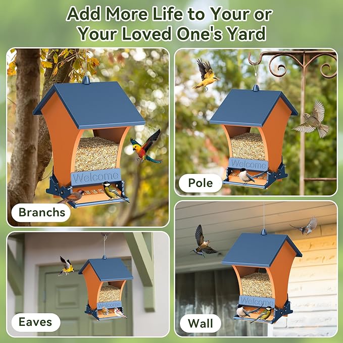 Wildpark Squirrel Proof Bird Feeders for Outdoors, 5LB Metal Hanging Feeders, Large Wild Feeders for Cardinals, Chickadees, Durable Backyard Feeders-One in Orange
