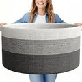 125L Extra Large Blanket Basket, 25" x 16", Jumbo Laundry Woven Baskets Decorative Home, Cotton Rope Basket with Handles, Baby Toy Baskets for Storage, Gradual Gray, 2PC