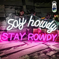 Say Howdy Stay Rowdy Neon Sign Wall Decor, Dimmable Neon Light For Man Cave Pub Beer Bar Bedroom Recreation Room Gift