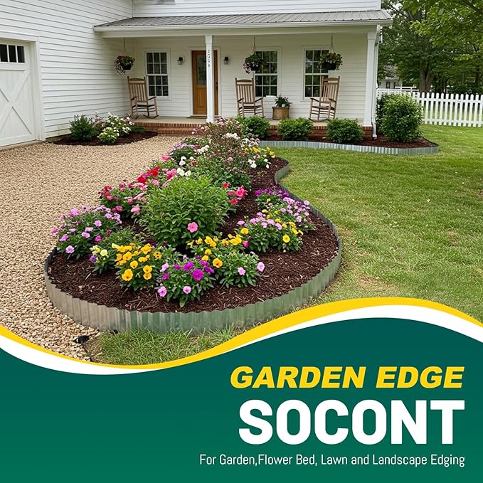 Corrugated Metal Garden Edging, 10"×20Ft Durable Landscape Border for Garden, Lawn, Flower Beds and Paver Edging (Silver)