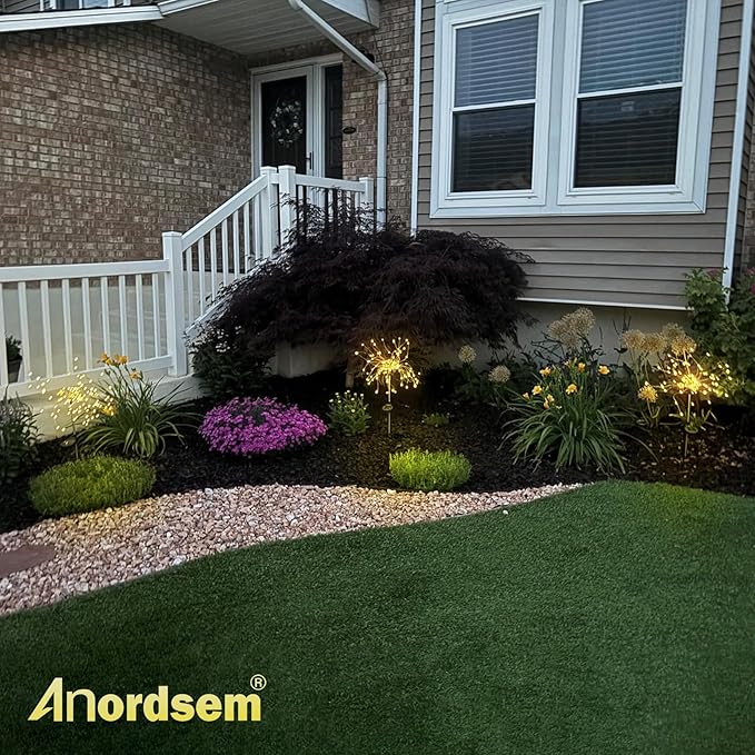 Anordsem Solar Lights Outdoor Waterproof: Garden Light Solar Powered for Yard Outside - Sparkler Fireworks Twinkle Lighting Path Decor 2 Pack - LED Starburst Gardening Gifts for Women Mom Wife
