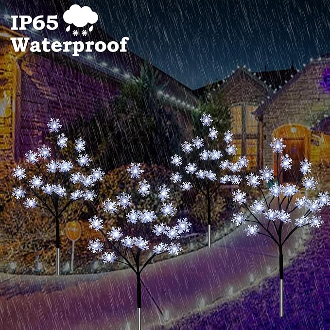 4-Pack 80LED Solar Snowflake Stake Lights - 8 Modes, Waterproof Outdoor Christmas Decorations for Garden, Yard, Pathway, Walkway