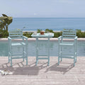 3-Piece Bar Height Outdoor Table and Chairs Set, HDPE Wood Grain Patio Bar Table and Chairs with Heart Cutout Design, Weather-Resistant Bar Height Furniture for Deck, Porch, Pool (Light Blue)