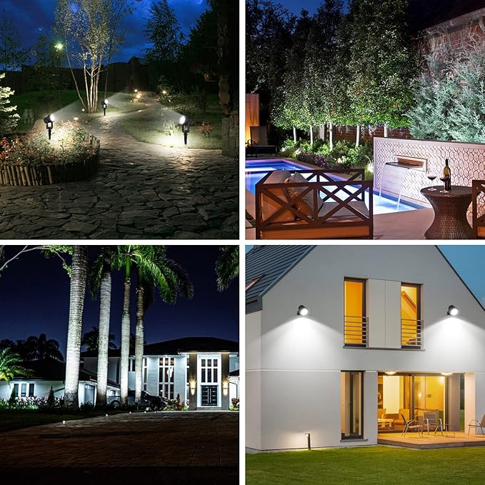 T-SUNUS Solar Spot Lights Outdoor White 4 Pack 6000K, IP65 Waterproof Landscape Spotlights with Separate Solar Panel & 9.8ft Cable Auto On/Off for Flag Pond Trees Driveway Garden Pathway Pool Area