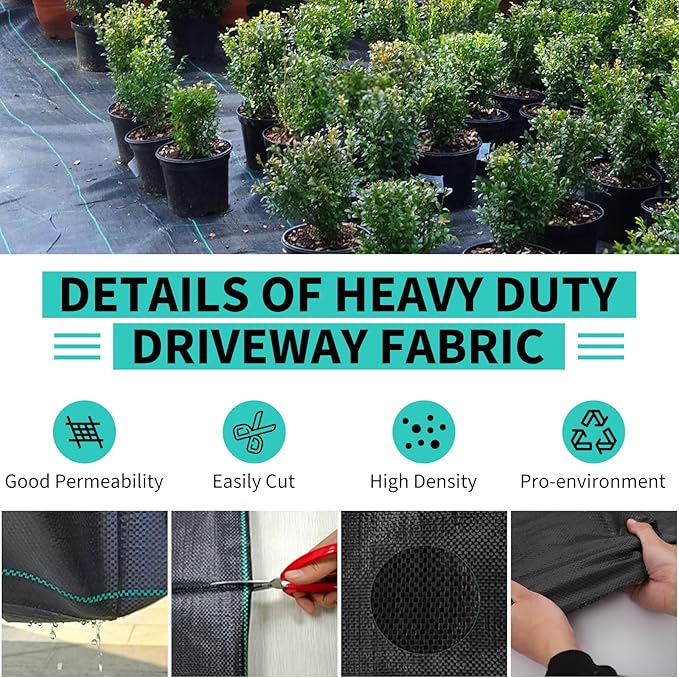 6ftx300ft Heavy Duty Weed Barrier Landscape Fabric – Durable Woven Driveway Garden Cloth for Weed Control, Ground Cover, Landscaping – Long-Lasting Geotextile Fabric – 3.2oz