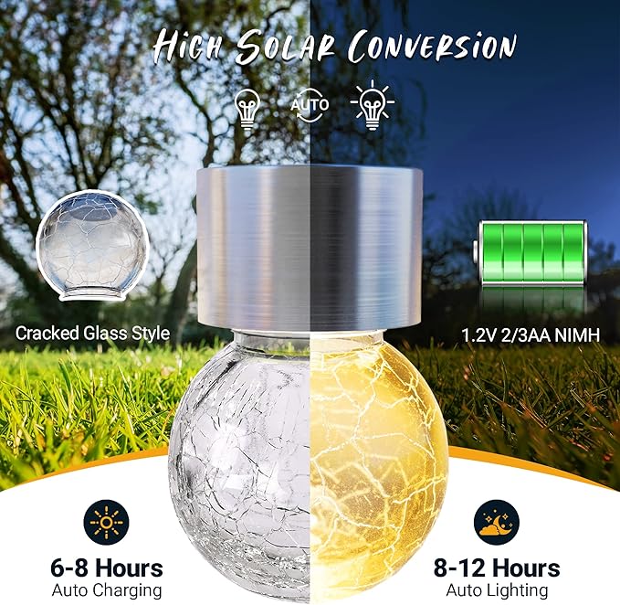 GIGALUMI 16 Pack Solar Outdoor Lights, Solar Hanging Lights for Christmas Decoration-Cracked Glass Solar Lights Outdoor Waterproof for Garden, Yard, Fence, Tree(Warm White)