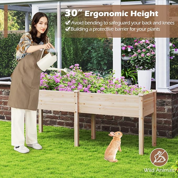 Giantex Raised Garden Bed, Elevated Wood Planter Box with Drain Hole, Gardening Planter Raised Bed for Planting Vegetables Flowers Succulents Herbs,73" Lx23 Wx30 H