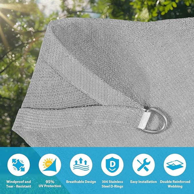 Amagenix Sun Shade Sail 13X13X13 Curved Edge Outdoor Shade Canopy Light Grey Breathable 95% UV Block Shade Cloth for Patio Garden Backyard (We Make Custom Size)