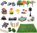 23 Pcs Fairy Garden Miniatures Jumping Spider Enclosure Accessories, Mini Bridge Fence Pond Street Lamps Mushroom Lawn Figurines Garden Decorations for Jumping Spider Habitat