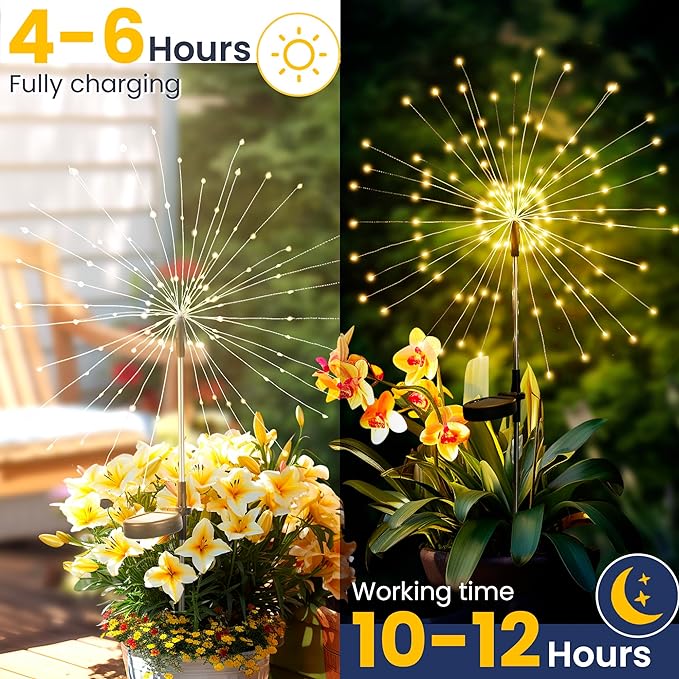 GIGALUMI Garden Outdoor Decor Lights 120LED 8Pack, Solar Garden Lights for Yard Outside Fairy Decorative,Solar Powered for Yard Pathway Flowerbed Planter Balcony Patio Decor（Warm White）