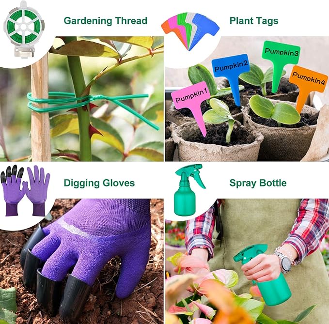 Garden Tools Set 83 Piece, Succulent Tools Set Included, Heavy Duty Aluminum Gardening Tools for Gardening, Non-Slip Ergonomic Handle Tools, Storage Tote Bag, Gifts Tools for Women