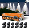 12 Pack Decorative Solar Powered Fence Lights Outdoor Waterproof with Cool White LED Spot Lens, for Outside Wall, Deck, Patio, Yard, Rail, Garage, Pool, Designed for Enhanced Security, Easy Install