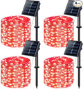 JMEXSUSS 4 Pack Red Solar Fairy Lights, Total 400 LED 132FT Red Solar Lights Outdoor Waterproof, 8 Modes Copper Wire Solar String Lights for Outside Patio Christmas Valentine Day Decorations