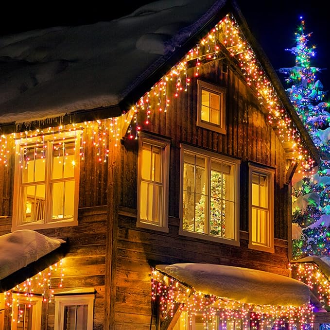 Hezbjiti Christmas Lights Decorations Outdoor, 1600LED 164FT Curtain Fairy Lights 8 Modes 320 Drops Fairy String Curtain Lights for Christmas Decor Eaves Window Party Yard Garden