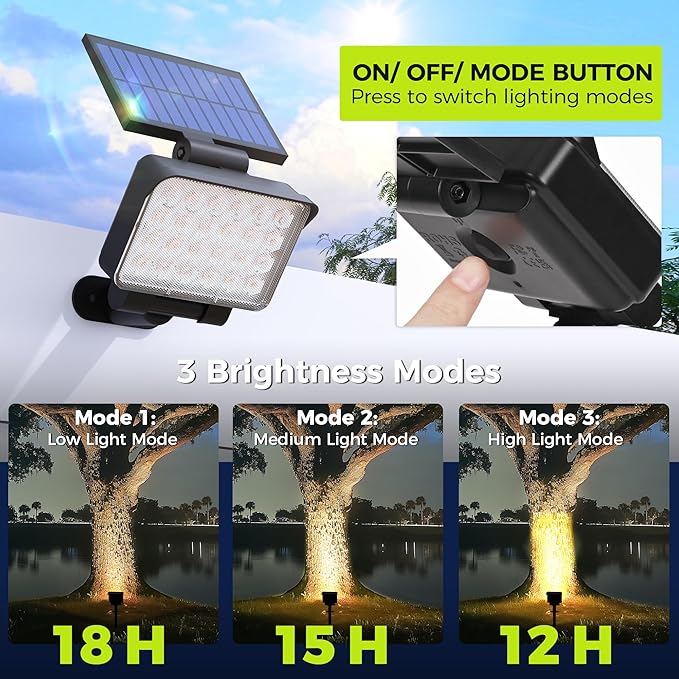 Solar Spot Lights Outdoor Waterproof for Flag, Tree, House, Garden, Yard, Landscape Spotlights for Accent Uplighting Halloween Christmas Decorations-1 Pack