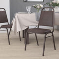 EMMA + OLIVER Trapezoidal Back Vinyl Stackable Banquet Chair, Multipurpose Stacking Chair with Padded Seat and Back, Brown/Copper