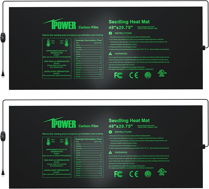 iPower 48" x 20.75" Seeding Heat Mat with Thermostat Temperature Adjustable Knob, 2 Pack Durable Warm Hydroponic Plant Germination Starting Pad