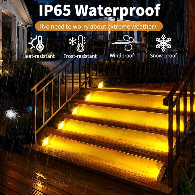 KINKAI Solar Step Lights for Outside, 10 Pack Outdoor Stair Light Waterproof Step Lighting for Garden, Patio, Yard, Front Door, Porch Decor (Warm Light)