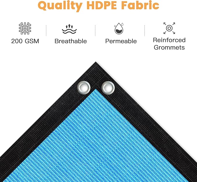 VICLLAX Shade Fabric Sun Shade Cloth with Every 2 FT Grommets for Patio Garden Pergola Cover Canopy 9x19 FT, Mixed Turquoise