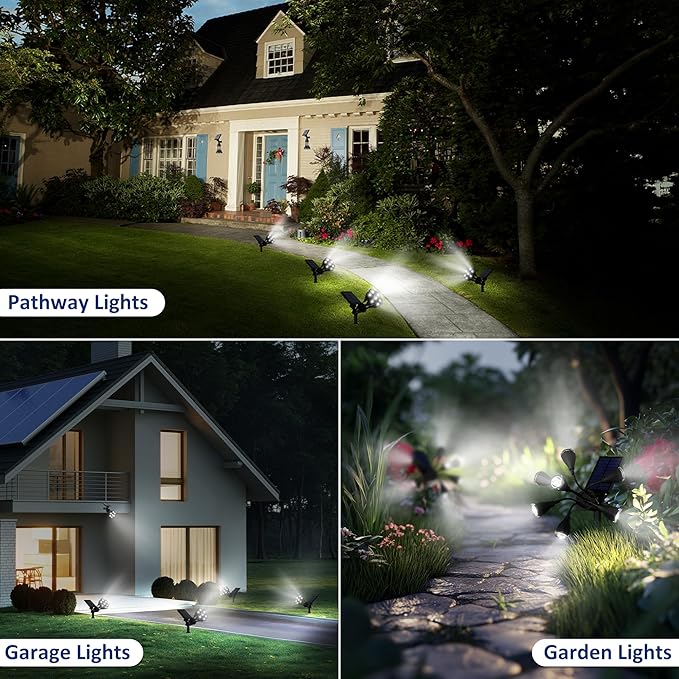 Solar Lights Outdoor Waterproof IP68, 360° Adjustable 4 Modes Solar Powered Spot Lights for Yard Garden Landscape, Bright Led Flood Lightings for Outside Wall Tree House Pathway (Cold White/4 Pack)