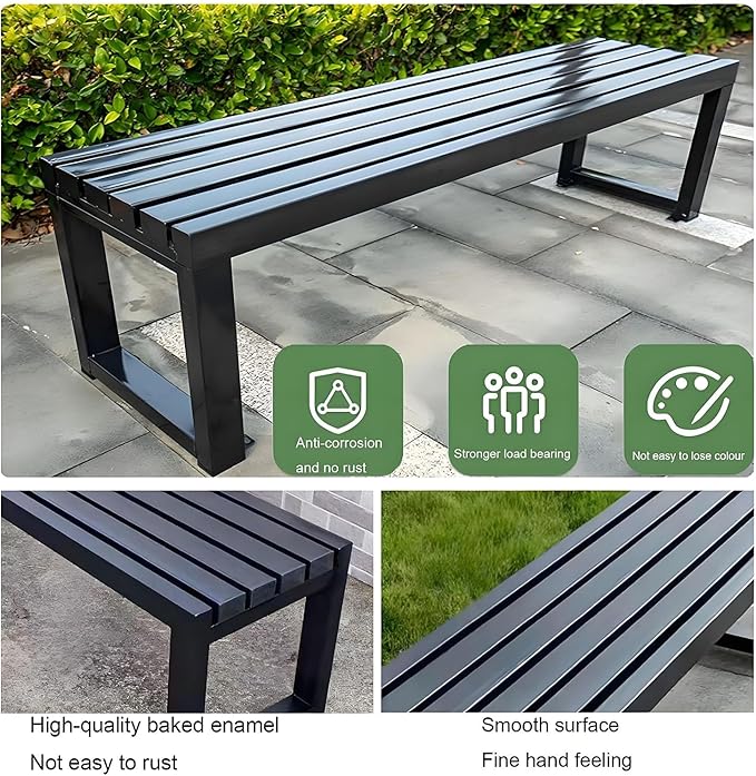 Weatherproof Metal Dining Bench, Outdoor Bench Backless Patio Bench 2-Person Farmhouse Bench Garden Bench for Kitchen, Living Room, Entryway(Green,40in)