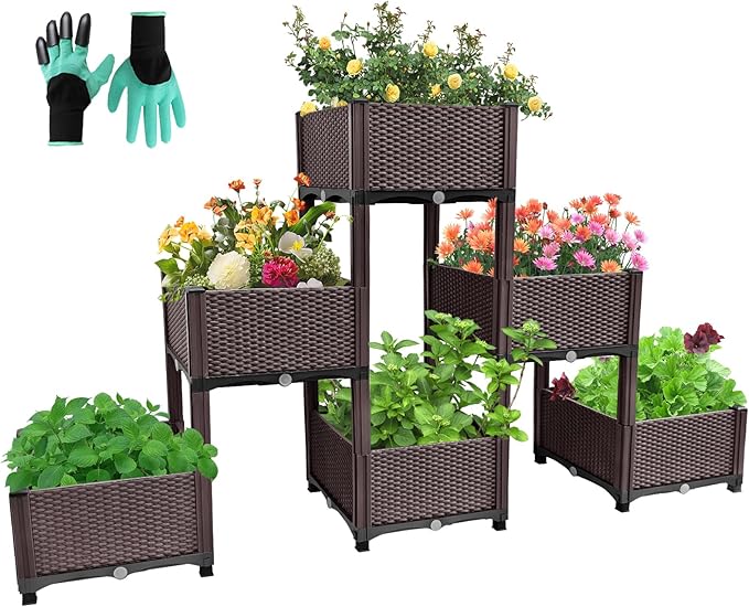 Emalie Raised Garden Beds Elevated Plastic Planter Box with Drainage Plugs Perfect for Vegetables Flowers Herbs Growing Outdoor, 73.0" Lx15.7 Wx40.9 H Brown